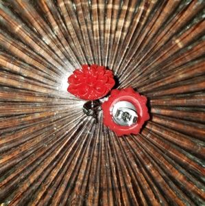 Red Floral Stud Earrings